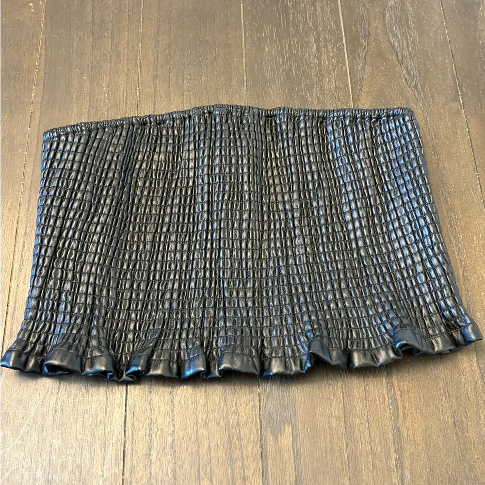 Audrey 3 Black Faux Leather Textured‎ Tube Top Medium Smocked Stretch